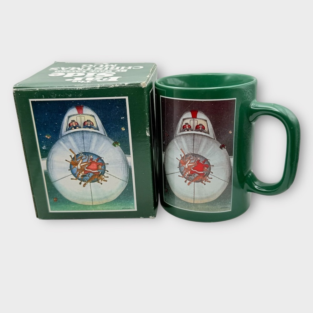 The Far Side Christmas Mug Santa Vs Airplane 1989 Gary Larson Rare Unused in Box